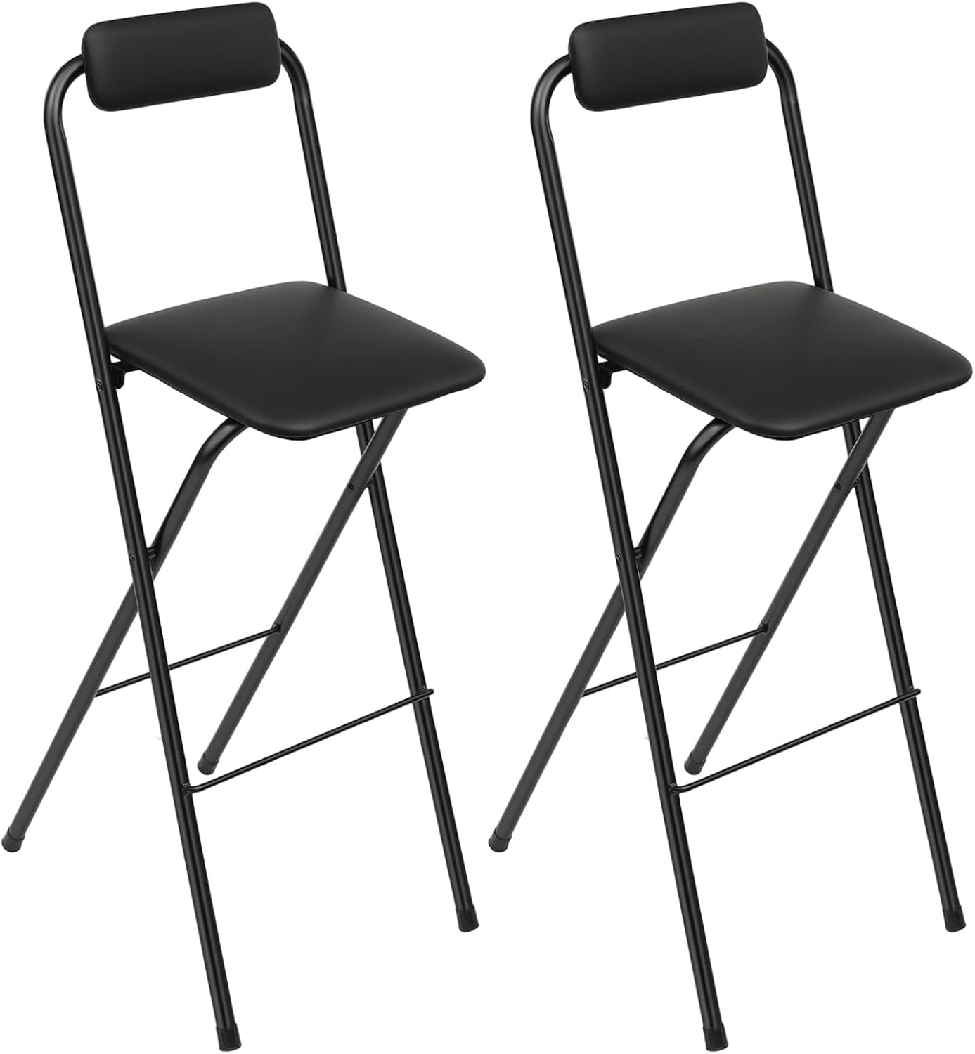 DYNAMI 2Pcs Folding Bar Stool with Footrest and Back Support,29.5in Seat Height Tall Foldable PU Stool Chair for Adults, Load Capacity 275lbs,No Assembly Required(Black)