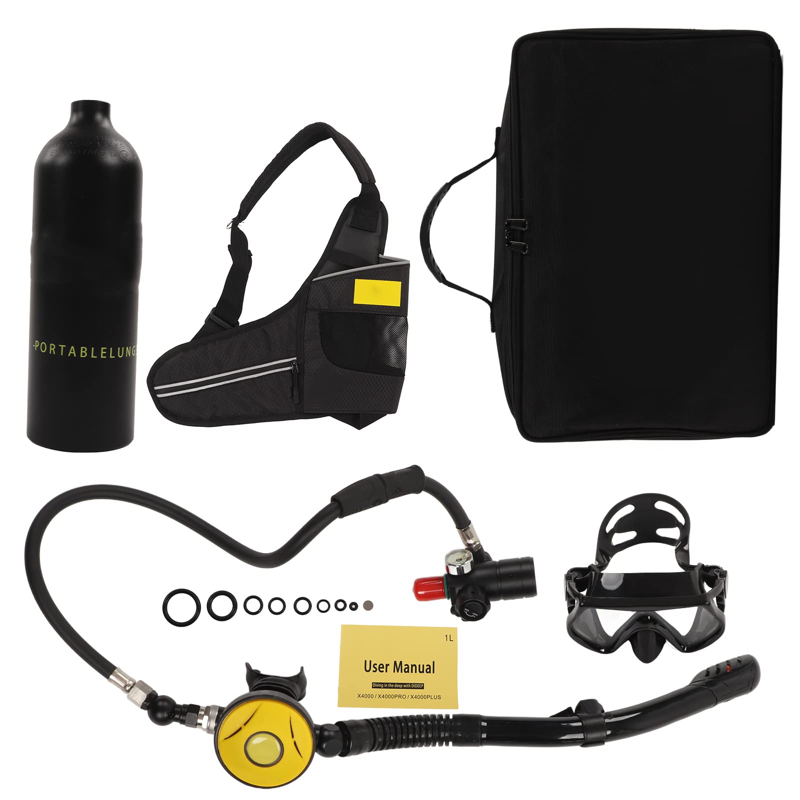 Zooke Kit de Tanque de Oxígeno de Buceo Portátil, Sistema de Descompresión de Alta Estabilidad Conjunto de Tanque de Oxígeno de Buceo con Tubo de Goma para Playa