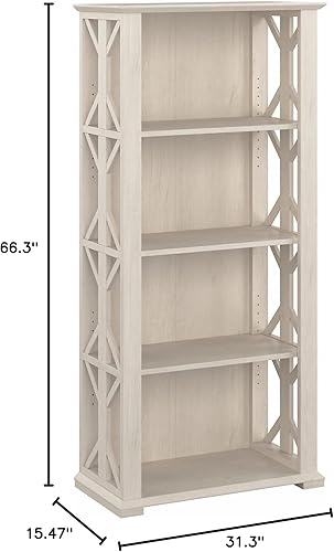 Miniatura 3 de Bush Furniture Homestead - Estantería rústica de 4 estantes en lino y roble blanco