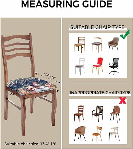 Miniatura 9 de Juego de 4 fundas de asiento elásticas para sillas de comedor con diseño de bolas de Navidad, fundas de cojín para cocina, restaurante, oficina,