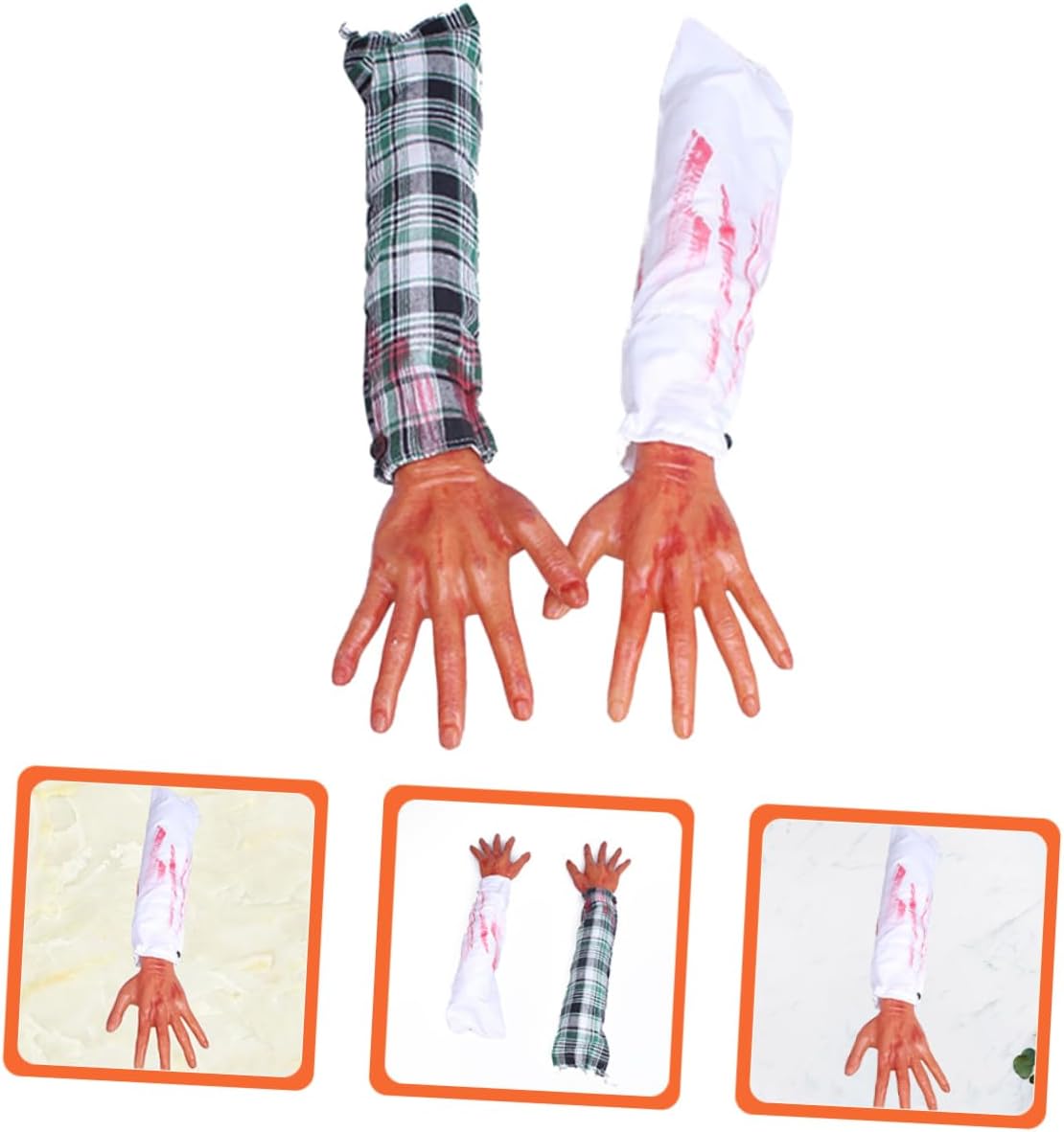 BESPORTBLE 2pcs Realistic Fake Severed Hands for Halloween Decorations Scary Props for Haunted House for Pranks and Halloween Parties -Stained Design