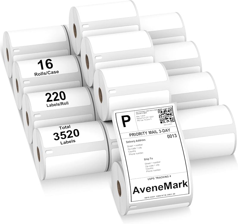 AveneMark 16 Rolls 3520 Labels Shipping Labels Compatible with Dymo Label Writer 4XL 1744907 Thermal Postage, 4"x6" Strong Adhesive & Perforated Replacement Labels for Rollo & Zebra Printers, 220/Roll