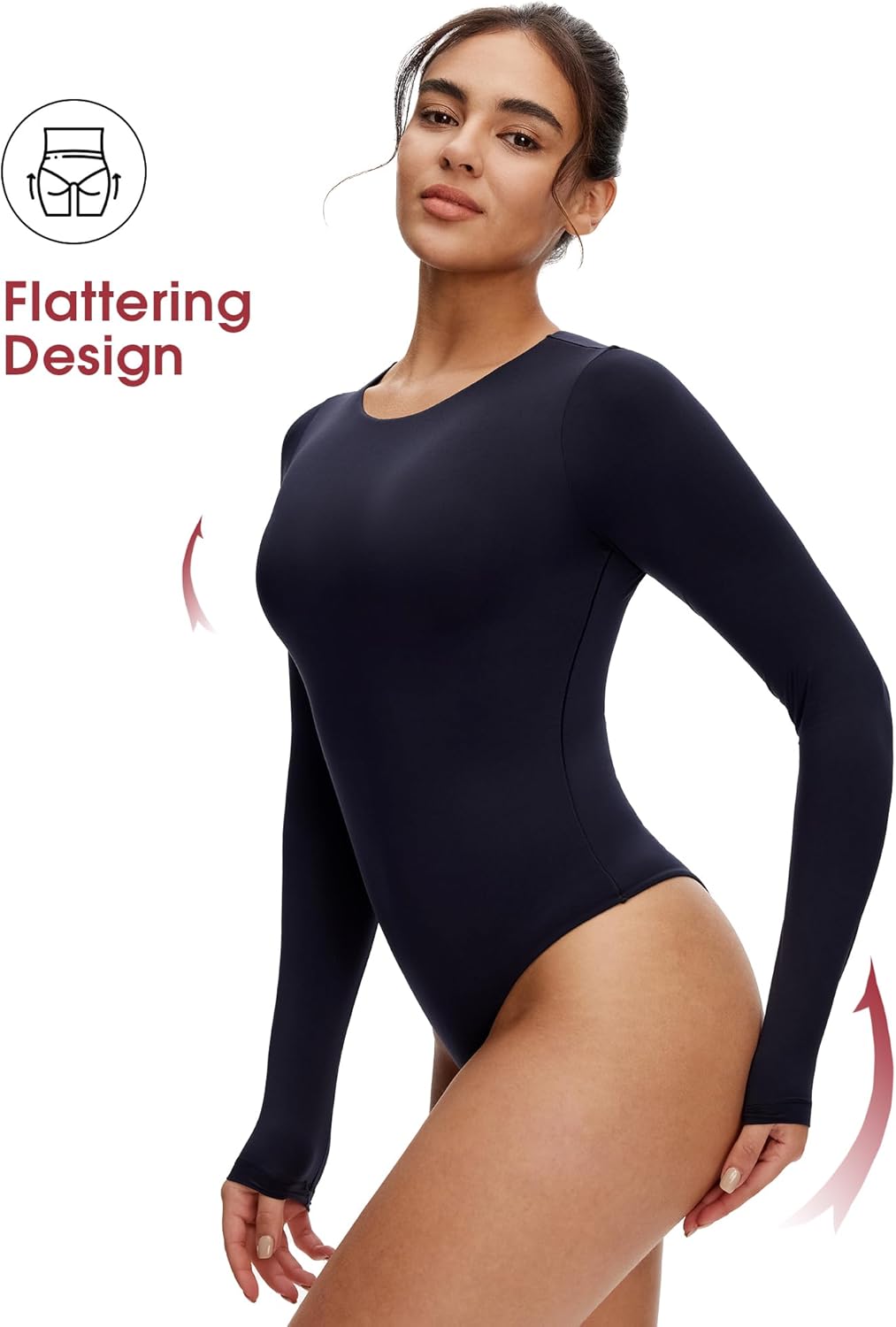 NANJI Long Sleeve Bodysuit for Women - Slim Fit Crew Neck Thong Body Suit, Stretch Double Lined Snap Tops, Casual Going Out - Image 4