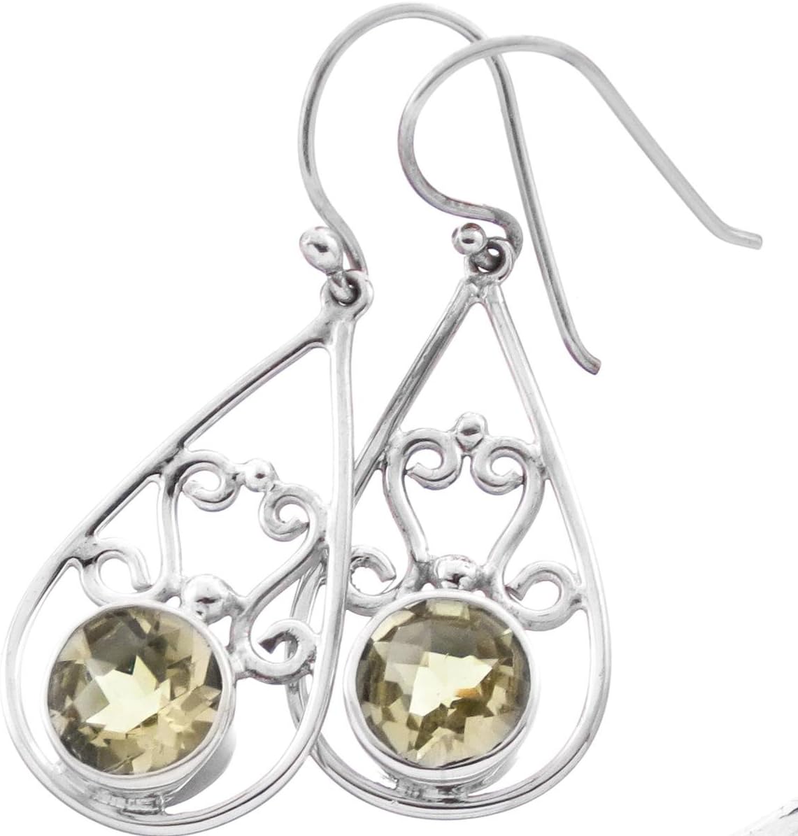 Lemon Quartz Filigree 925 Sterling Silver Drop Earrings, 7/8"