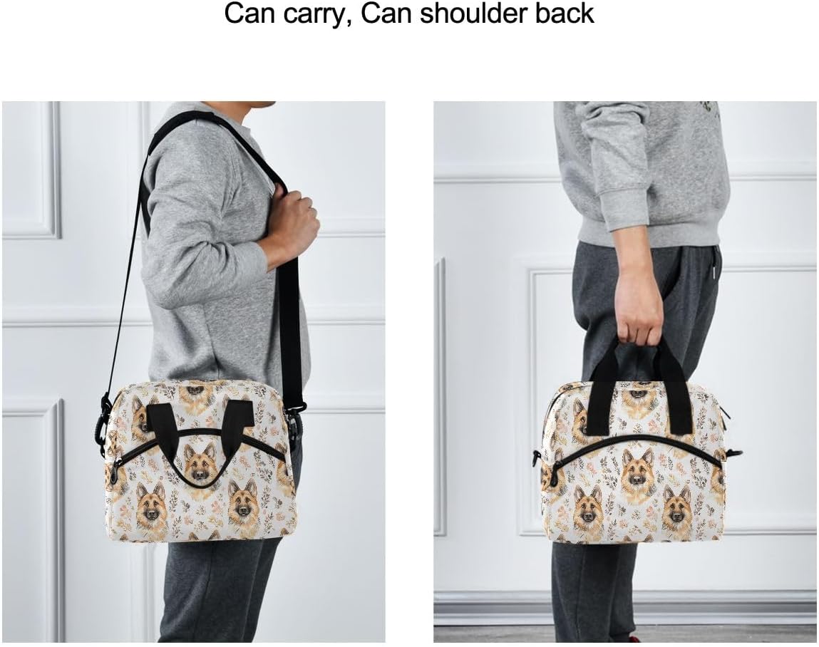 Bolaz Insulated Lunch Bag Cooler Tote Bag Box Large for Women Men German Shepherd School Work Portable Adjustable Shoulder Strap Pocket