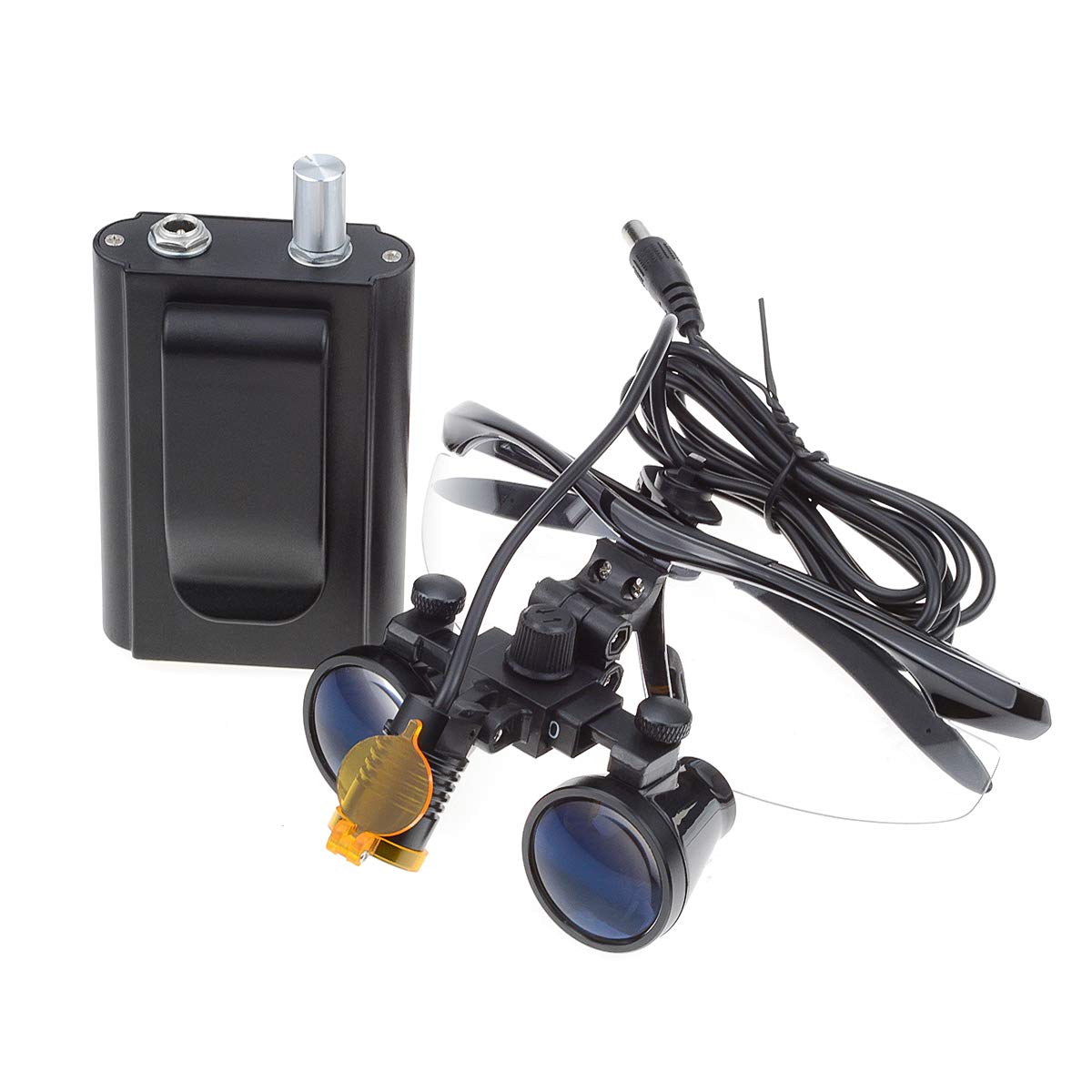 Duża lupa o dużej odległości roboczej 3,5 x 420 mm z przenośnym reflektorem LED 3 W, szeroki widok, plastikowy filtr optyczny, klips, aluminiowa skrzynka (czarna)
