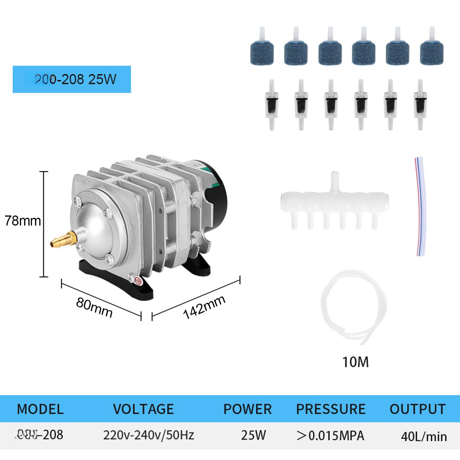 HAILEA ACO208 Bomba de Aire Comercial Alto Rendimiento 25W con Aceite Accesorios para Acuario pecera Fuente Agua Estanque e hidroponía
