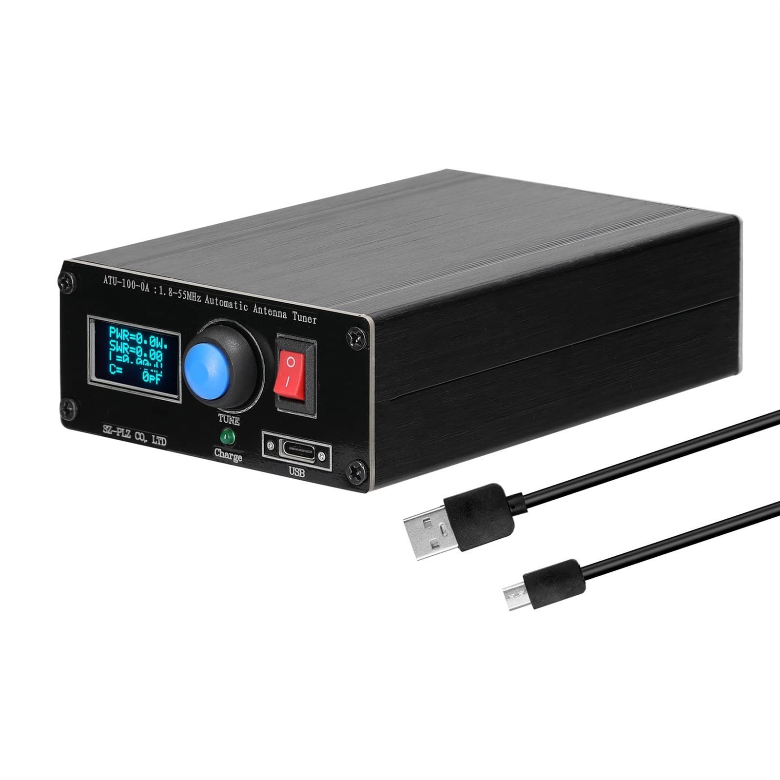 Multimètre numérique intelligent rechargeable ATU-100-0A 1.8-55MHz Mini accordeur d'antenne automatique 0.91 pouces OLED affichage boîtier en alliage d'aluminium avec accordeur d'antenne de batterie 1