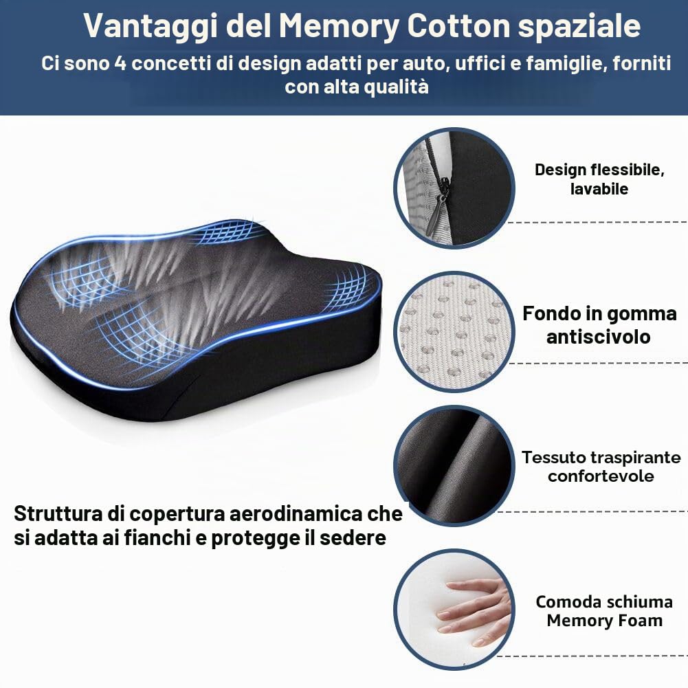 ACBAGI Cuscino di Seduta per Auto per Adulti, Cuscino per Sedile di Guida, Cuscino Sedile in Memory Foam Comfort per Altezza, Sedile di Supporto per Auto, Sedia da Ufficio e Sedia per la Casa (Nero A)