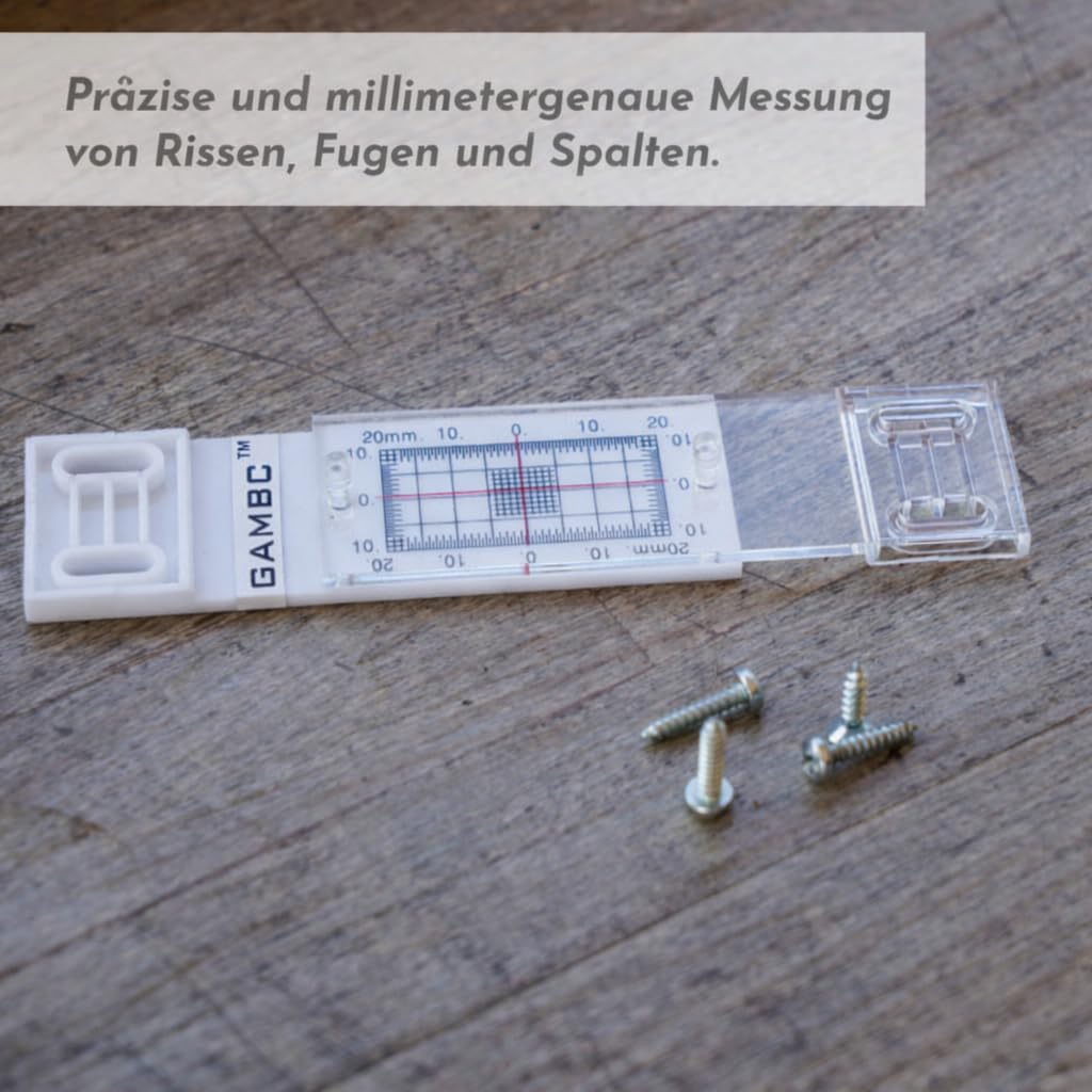 3 Stück - GAMBC® Manuelles Mauerrissmessgerät - Rissüberwachungsprotokoll - Rissmonitor zum Messen und Aufzeichnen von Läsionen und Rissen in flachen Mauerwerksoberflächen