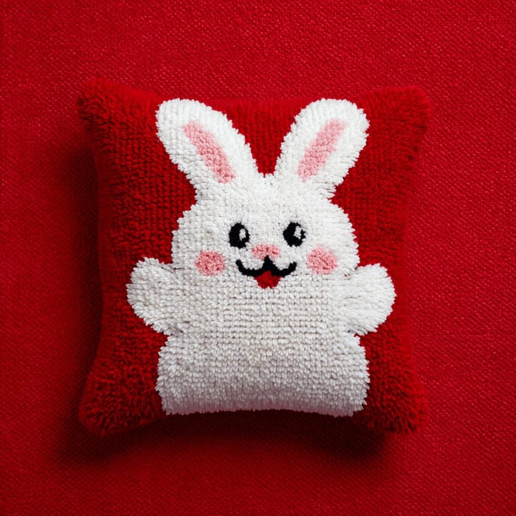 AxiangziK Latch Hook Cushion Kits,Rabbit DIY Needlework Pillow Cover Cushion Rug Making Kit,17X17Inch Handmade Embroidery Kits, Decorative Throw Pillow Cover for Sofa Cushions, Bedroom Decor