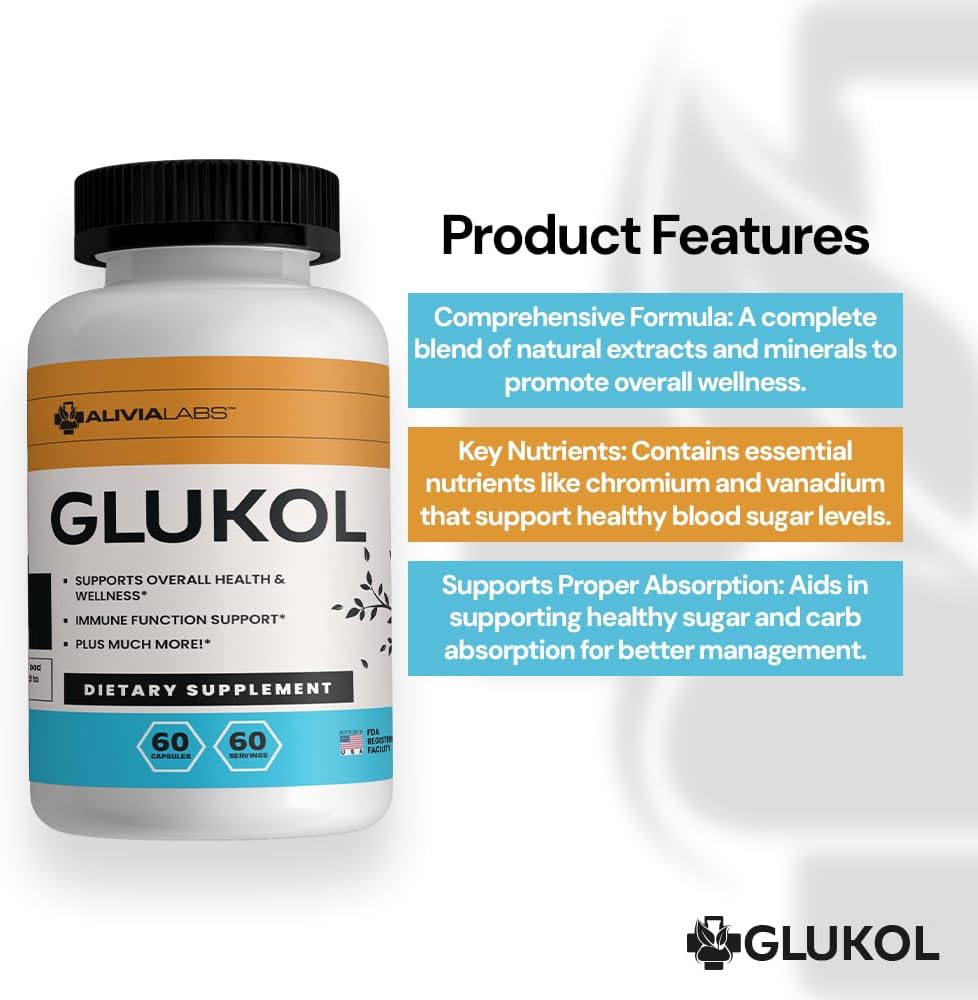 Glukol – Daily Herbal Support with Gymnema, Cinnamon, Chromium, and Bitter Melon – Natural Nutritional Supplement – 60 Capsules