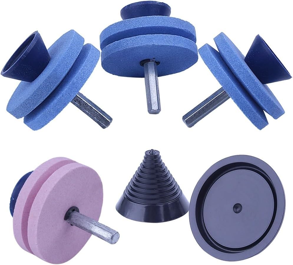 4 Pcs Double Layer Lawn Mower Sharpener Compatible with All Power and Hand Drills Heat Resistant