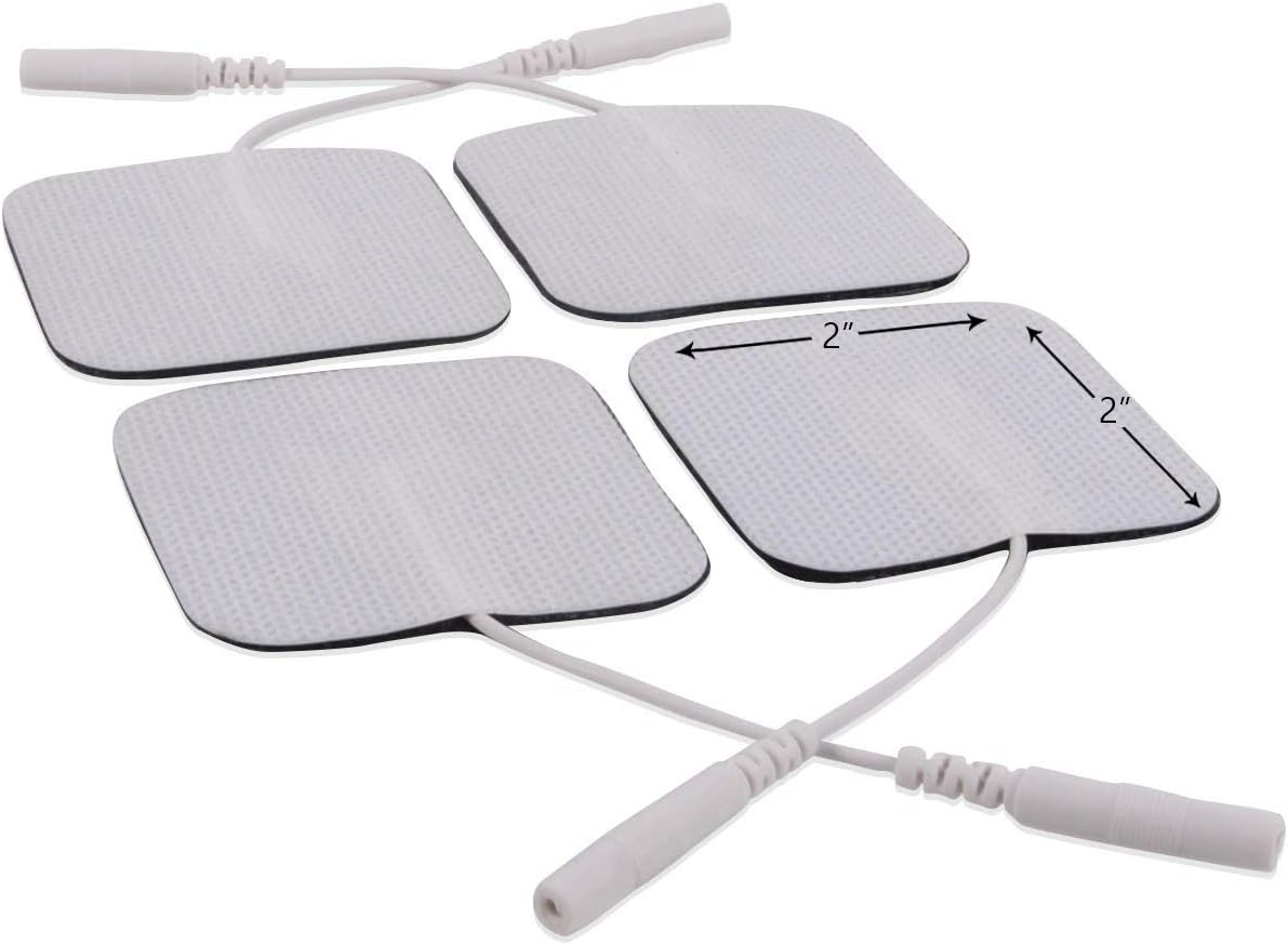 Electrode Pads for TENS Unit EMS Machine Device Massager 4 Pieces Premium Quality Self Adhesive Square 2" x 2"