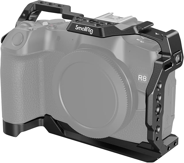SMALLRIG Klatka na Aparat dla Canon R8, Klatka na Aparat EOS R8 z Otworami Gwintowanymi 1/4"-20, Otworami Ustalającymi 3/8"-16 na dla ARRI, Dołączona Zimna Stopka, Port QD i Szyna NATO - 4212