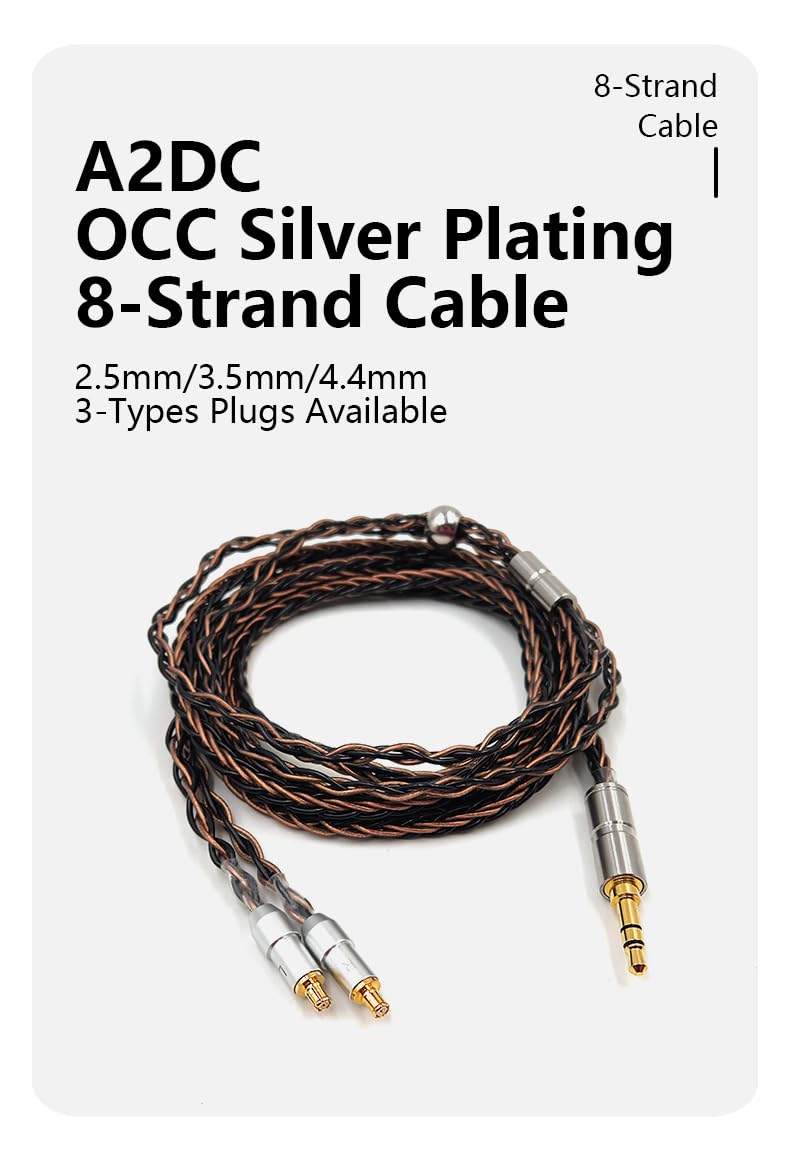 8-Strand 2.5mm 3.5mm 4.4mm 6N OCC A2DC Balanced Cable 4.8ft Compatible with Audio-Technica ATH-MSR7B, SR9, ES750, ES770H, ESW950, ESW990H, ADX5000, WP900, AP2000Ti, AWAS, AWKT, LS5000 Earphones