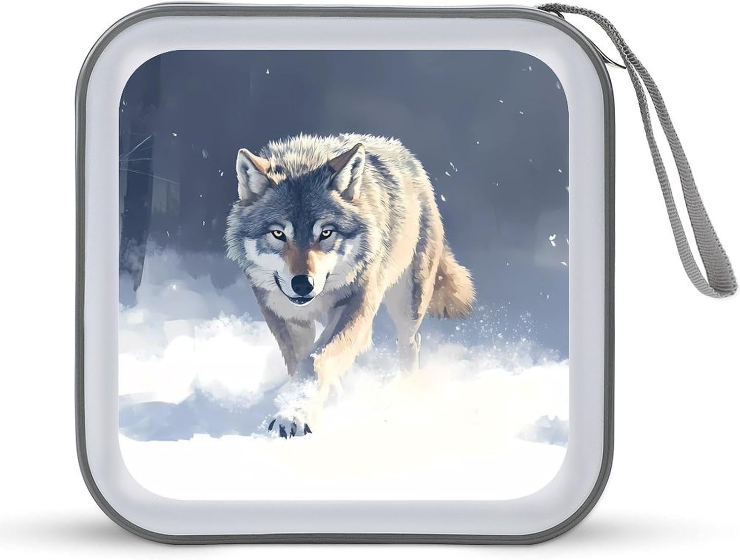 Gray Wolf Walking Through Snowy CD Case DVD Storage Holder Binder 40 Capacity