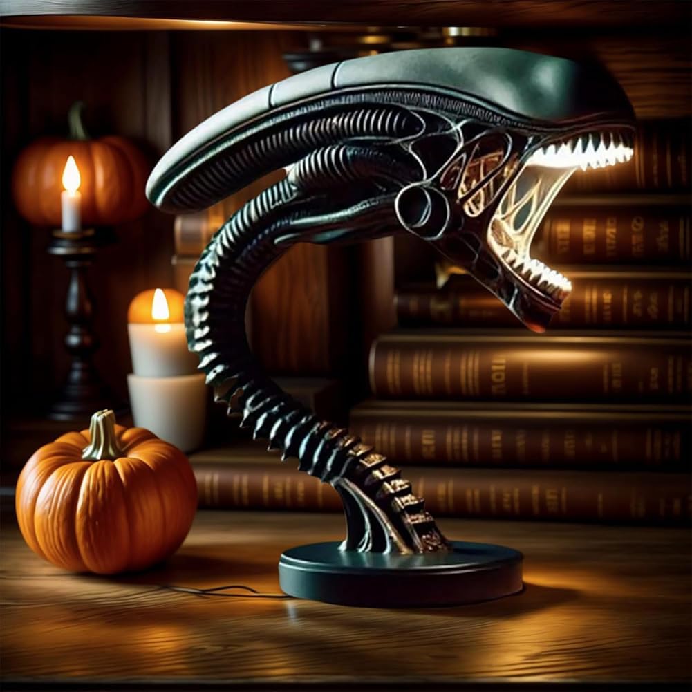 2025 Nuova Lampada da Tavolo Sci Fi LED Alien 3D Resin Night Light, Scultura Nera Nello Spazio Elemento Decorativo della Luce della Lampada Lampadas da Tavolo del Mostro Spaziale 3D,A