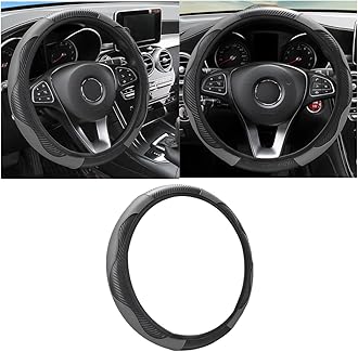 Car Steering Wheel Cover, 15 inch Carbon Fiber Microfiber PU Leather Elastic Steering Wheel Protector for Men Women, Anti-Slip Breathable Car Interior Accessories for Most Cars (Black/Gray)