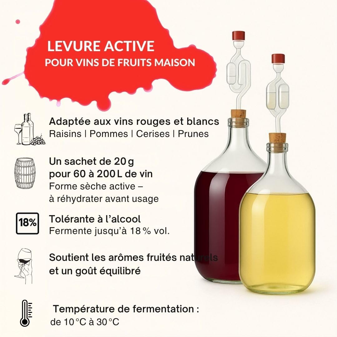AlcoFermBrew 5 x Lievito per Vini Bianchi e Frizzanti 20g - Lievito di Vino in Polvere