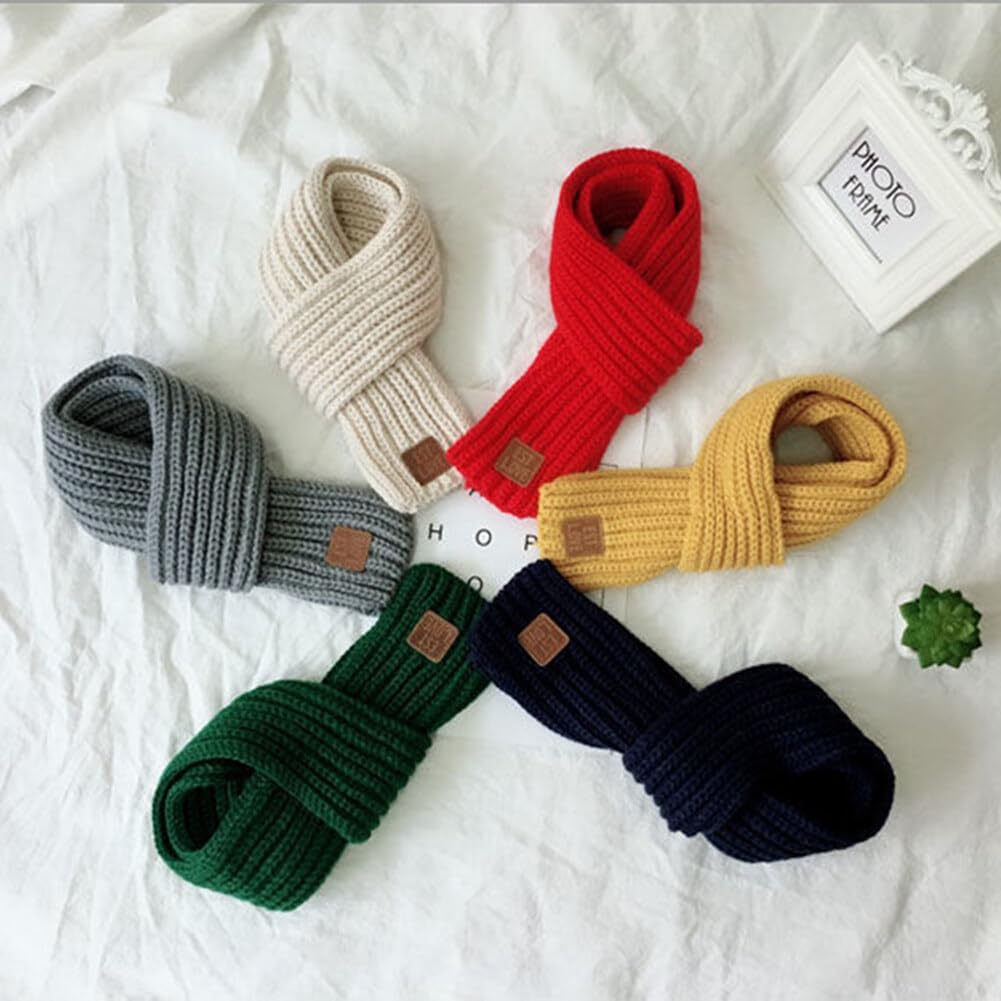 6 Pcs Kids Winter Warm Knit Scarf Solid Color Toddler Warmer Scarf for Boy Girl, Winter Neck Warmer Knitted Wrap for Outdoor Travel Walking Skiing - Image 9