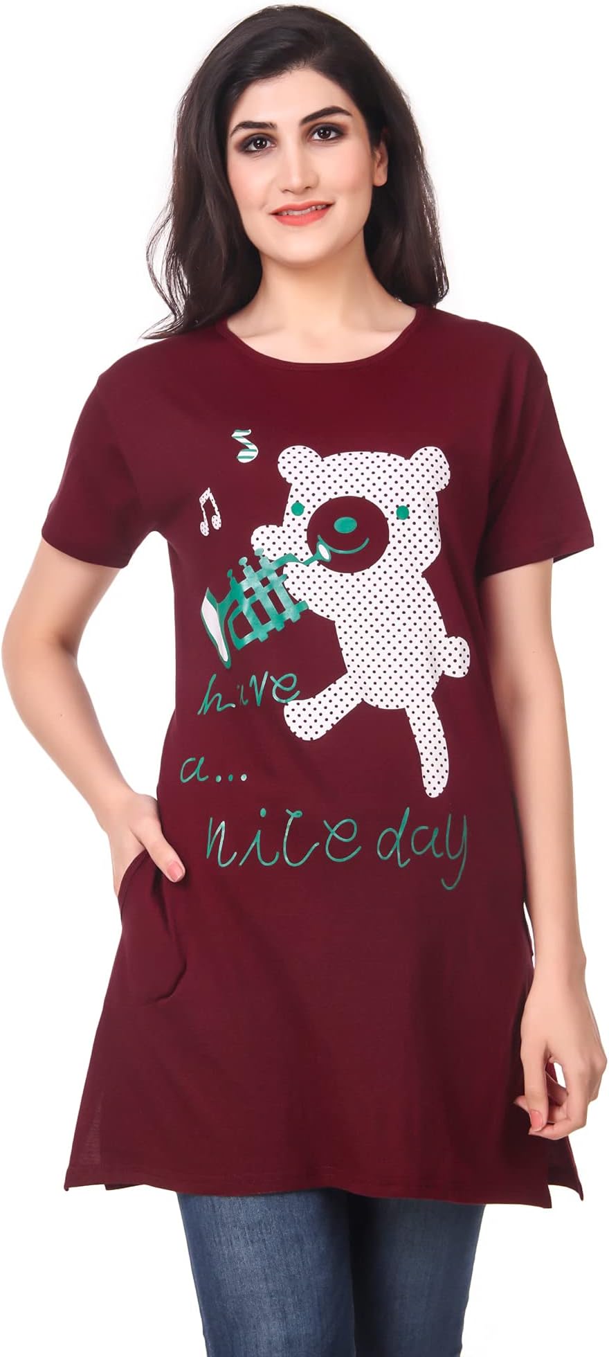 Kanchan World Women's Long Casual T-Shirt Nice Day Print