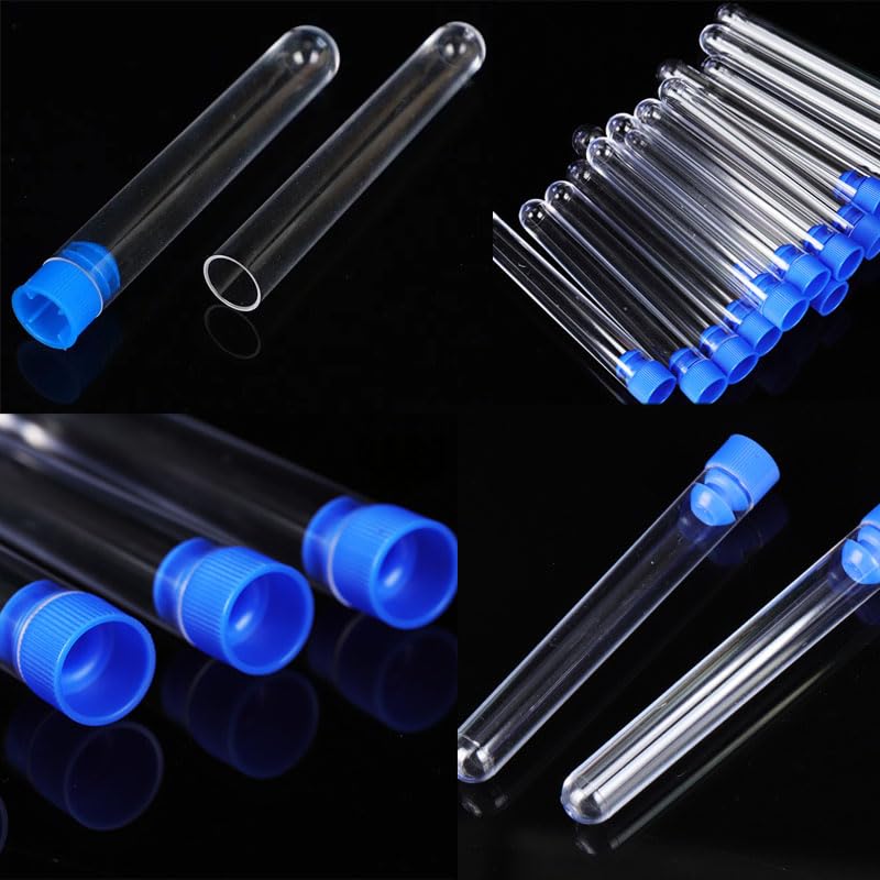 100 Pack 5ML Test Tubes with Caps Plastic Clear Graduated Vial Sample Storage Container Testing Tube for Scientific Experiment Halloween Lab Essentials Plant Propagation Water Check