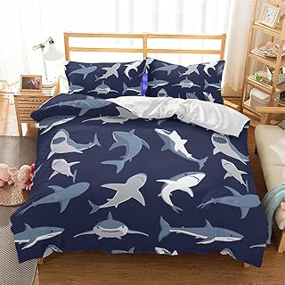 Shark Fish Print Kids Duvet Cover Set Queen Bedding Cover Set Boys Girls Duvet Comforter Cover Set Luxury Soft Queen Duvet Cover Set for Children Teens