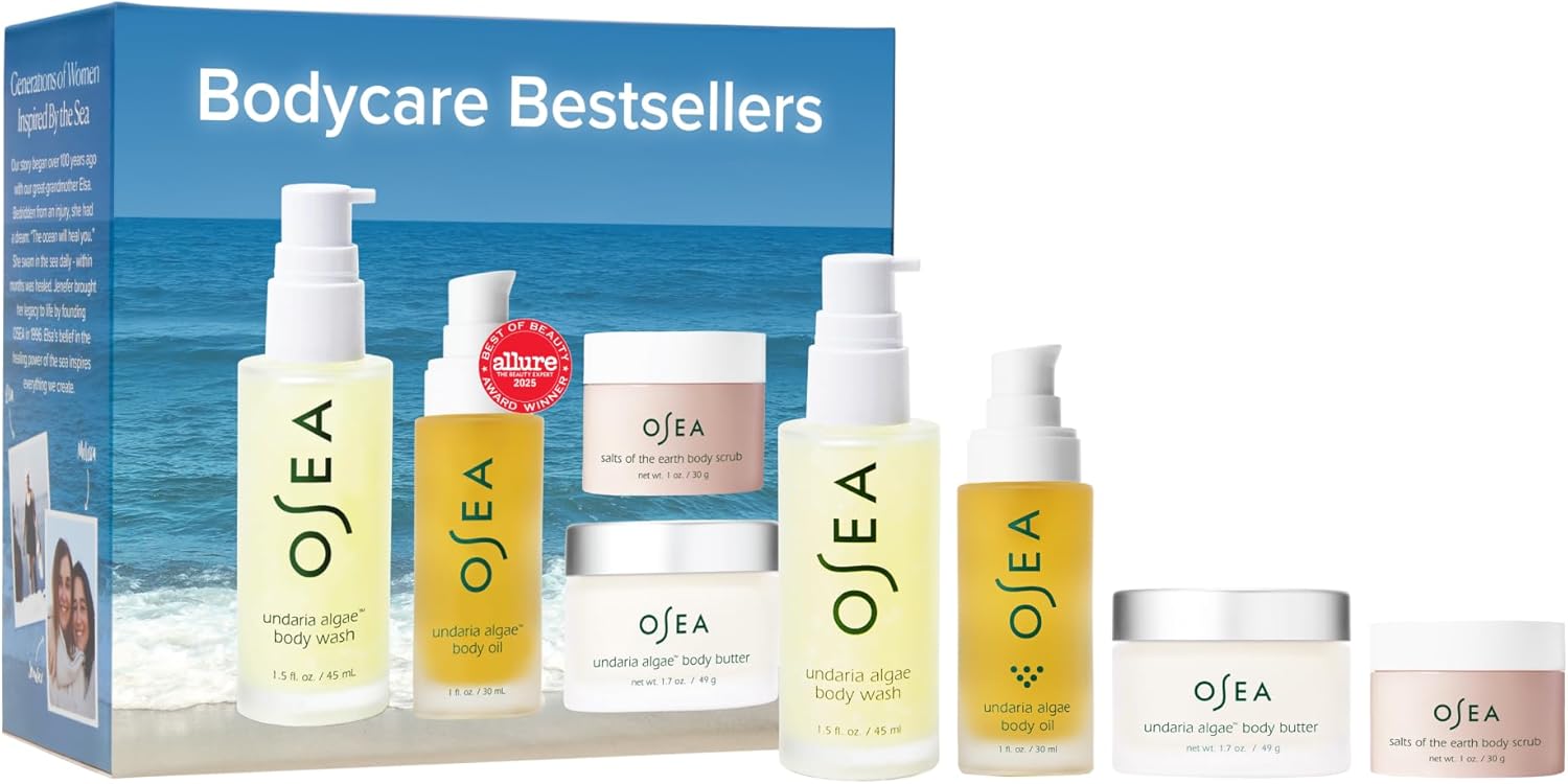 Osea Bodycare Bestsellers Skincare Set – 4-Piece Body Travel 1Oz Oil, Butter, Scrub, & Wash