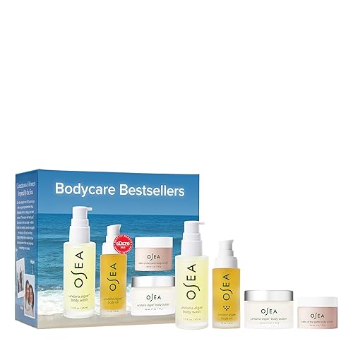 OSEA Bodycare Bestsellers - Juego de 4 piezas para el cuidado de la piel, 1 onza, aceite corporal, mantequilla corporal, exfoliante corporal y gel