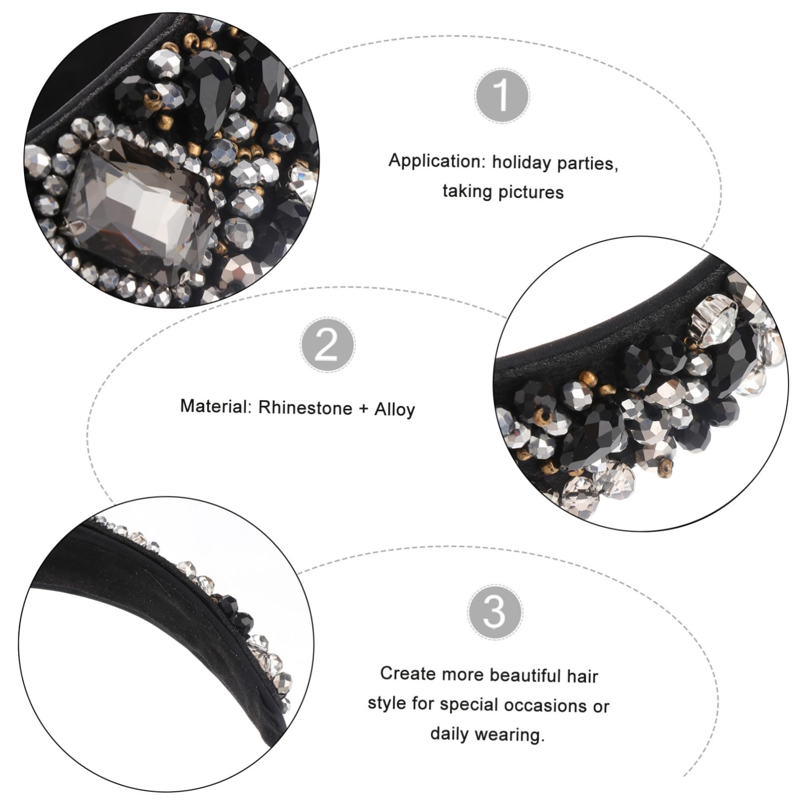 minkissy 3 Piezas Diadema De Ala Ancha Con Pedrería Diadema De Piedras Preciosas Banda Para El Cabello Acolchada Sombreros Barrocos Aro De Pelo Barroco Lolita Perder Aleación Con Cuentas