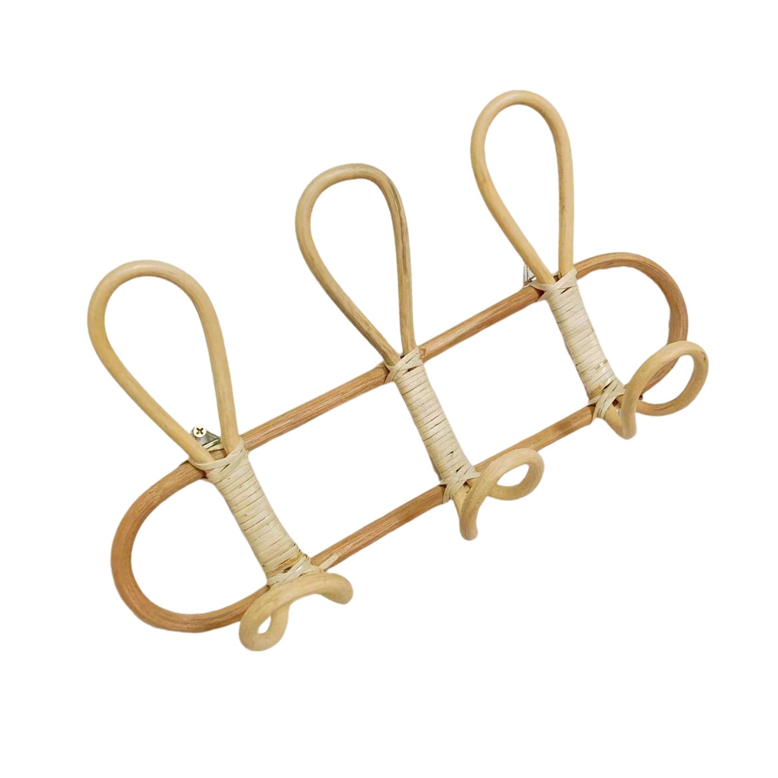 MICFENY Handmade Rattan Wall Mounted Entryway Coat Rack Storage Organiser for Towels Space Saving Door Hanger with 3 Hooks