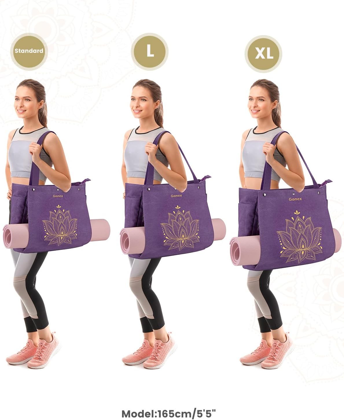 Gonex Yoga Mat Bag, Large Tote Bag with Multi Pockets for Women Men, Canvas Mat Carrier, Full Zipper Easy Access for Pilates Gym Travel