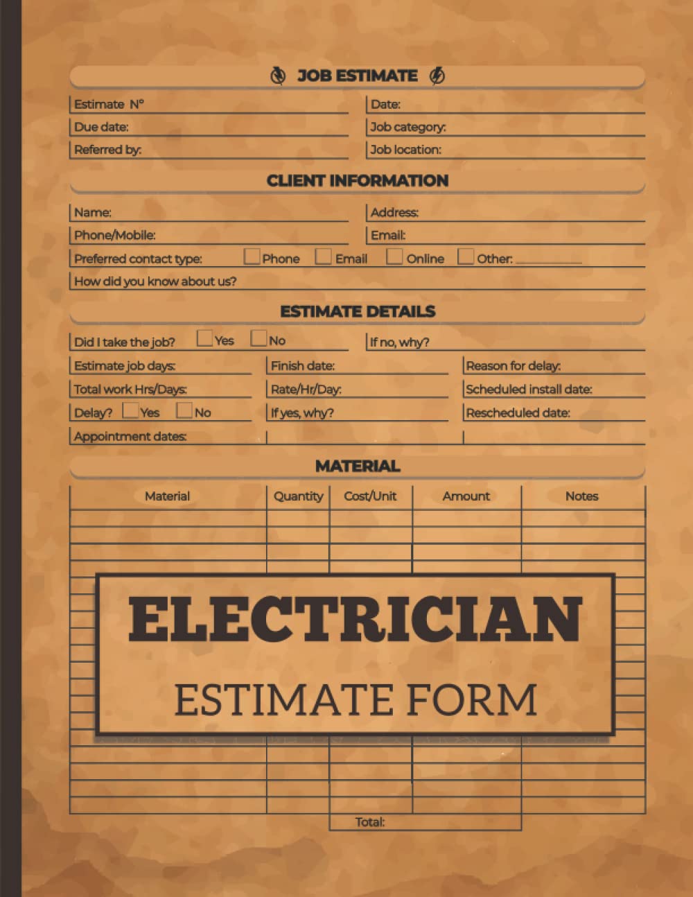 Buy Electrician Estimate Form Electrical Estimate Book Job Estimate