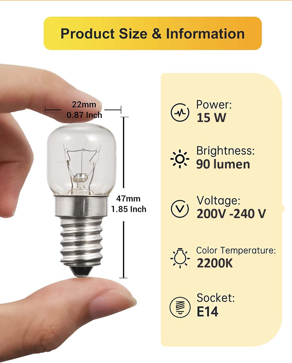 Lampadina E14 15W Per Forno E Frigorifero - 2700K, 80 Lumen, Ad Incandescenza