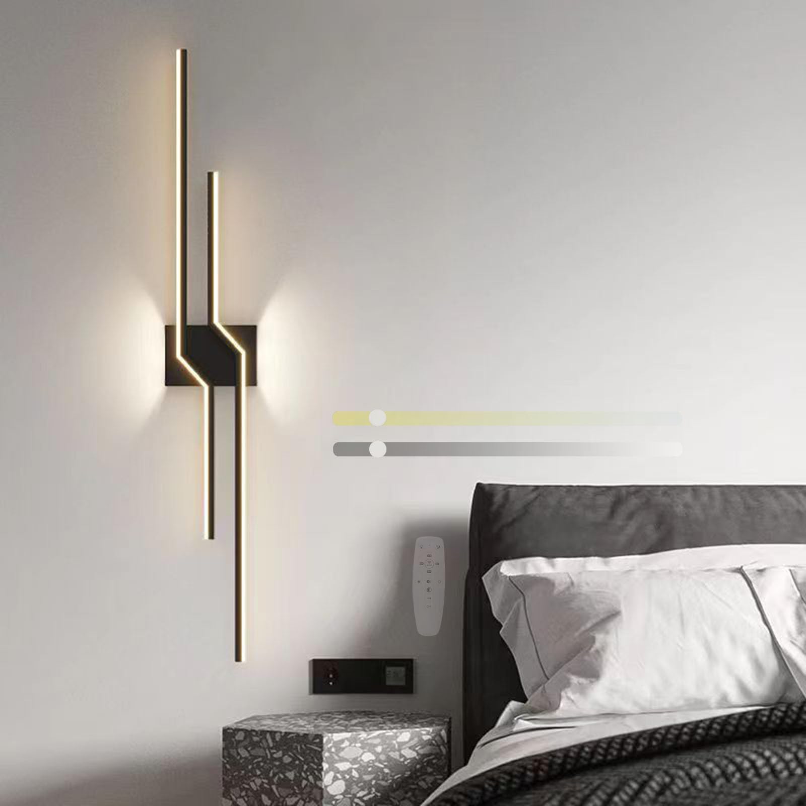 Apliques de pared interior en aluminio negro con diseño lineal minimalista 8