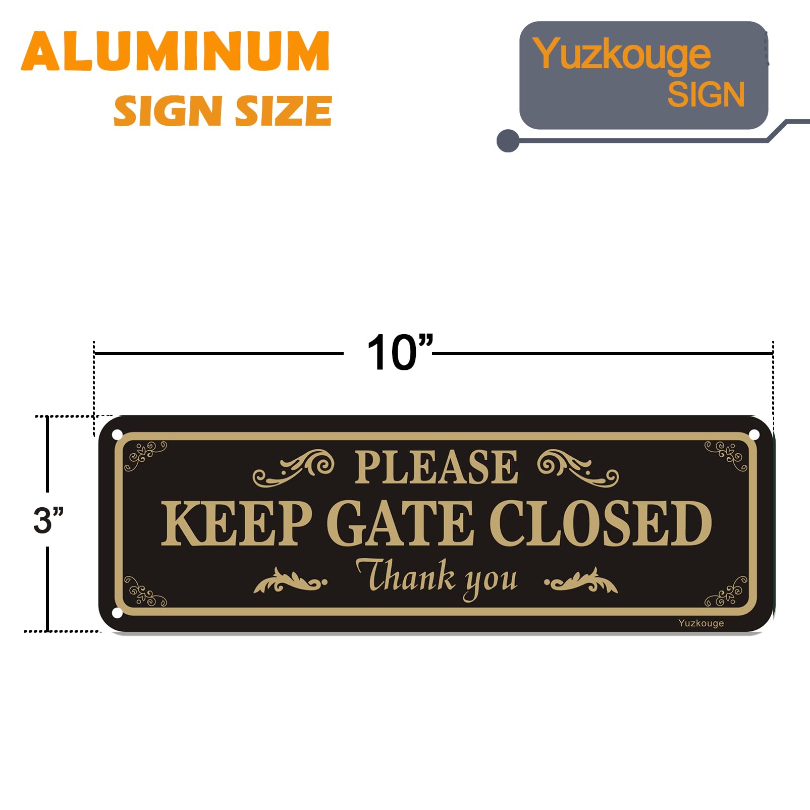 Yuzkouge Please Keep Gate Closed Sign - 2 Pack, 10” x 3” Rust Free Aluminum Yard Sign, Weatherproof, Fade Resistant, Easy Mounting - Image 2