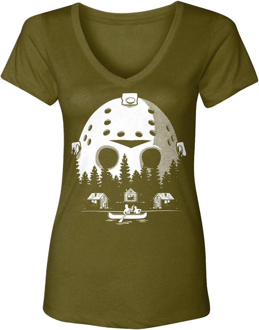 Camp Crystal Lake Scenery - Jason Mask Women's V-Neck T-Shirt