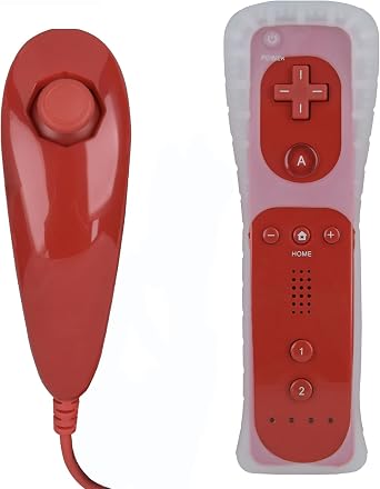 MOVHEIYL Replacement Remote Controller for Wii & Wii U, Built-in 2 in 1 Motion Plus with Silicon Case and Nunchuck Red