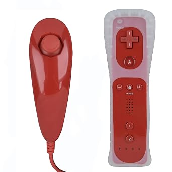 ZWP Replacement Remote Controller for Wii & Wii U, Built-in 2 in 1 Motion Plus with Silicon Case and Nunchuck Red