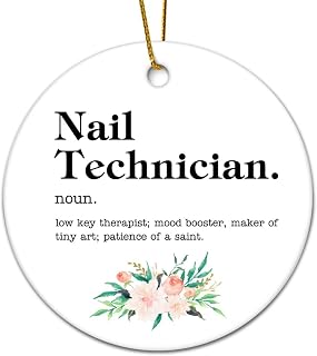 Nail Technician Definition Dictionary Word Meaning Porcelain Ornament for Christmas Tree Decor Ceramic Keepsake Funny Xmas Gifts for Teen Men Women Round Baubles Christmas Ornaments with Saying