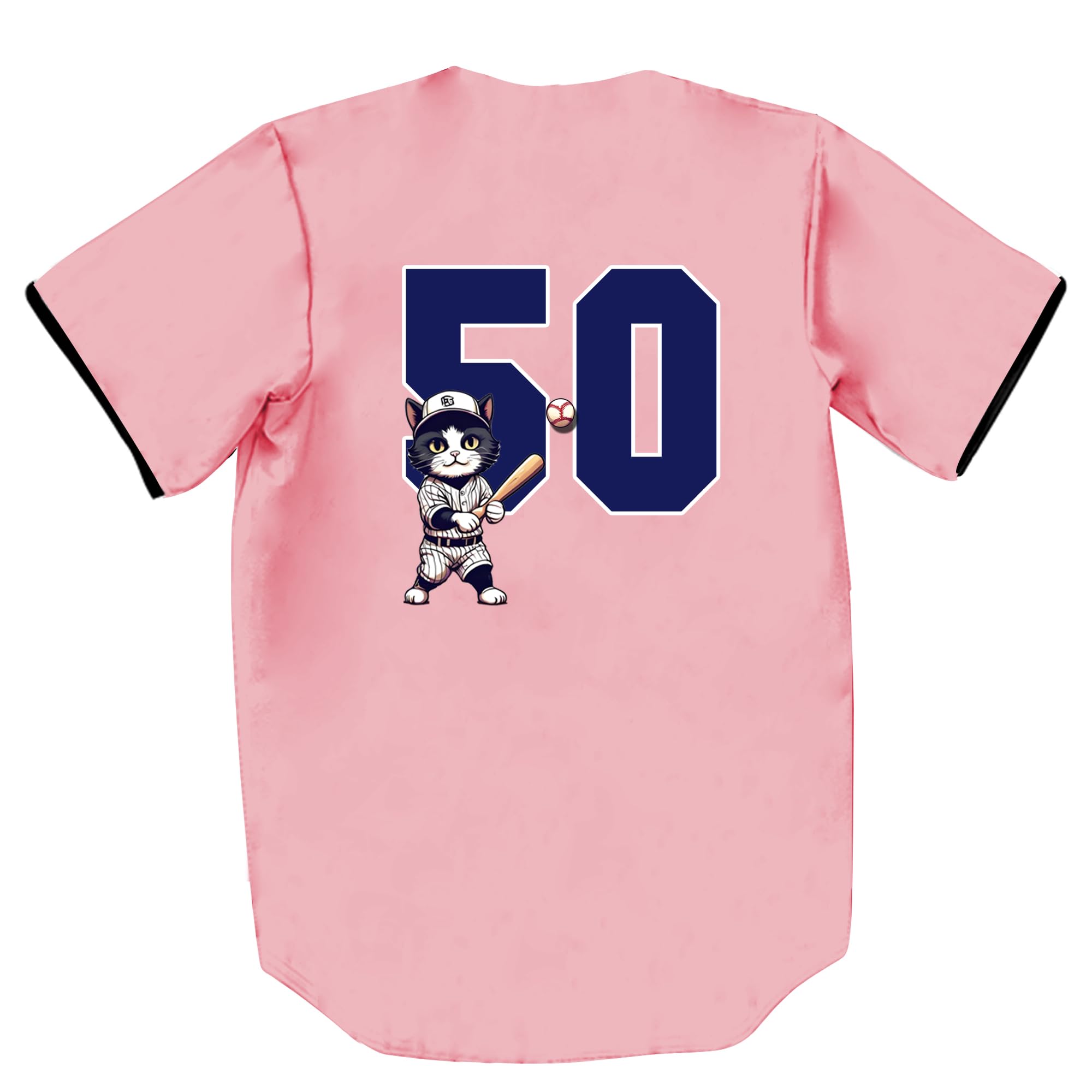 ZIBRAL Unisex Retro Cute Baseball-Cat 50 Baseball Jersey Short Sleeve Baseball Cardigan ZJ006-Pink-L