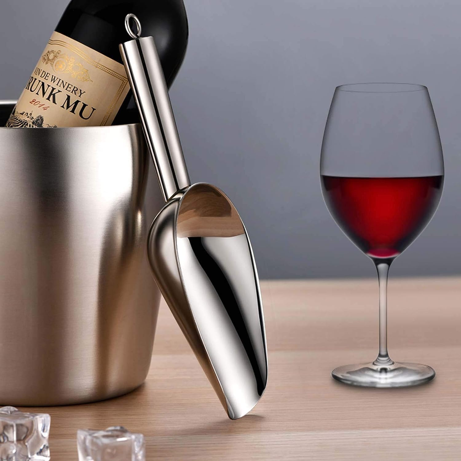 Cubo de hielo para champán con pinzas con tapa de cucharada, cubo de hielo de doble pared para bar de vinos con soporte y asa de transporte, cubo de espejo de acero inoxidable para fiestas, bar y 3