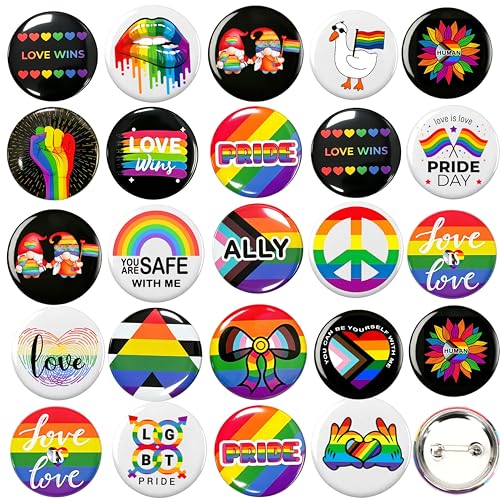 48 Pcs Pride Rainbow Button Pins Bulk 24 Styles Large Size LGBTQ Badges Pride Accessories for ParadesGay Rainbow Party Favors Supplies Gifts Clothes Bags Backpack Hat Jacket Decoration