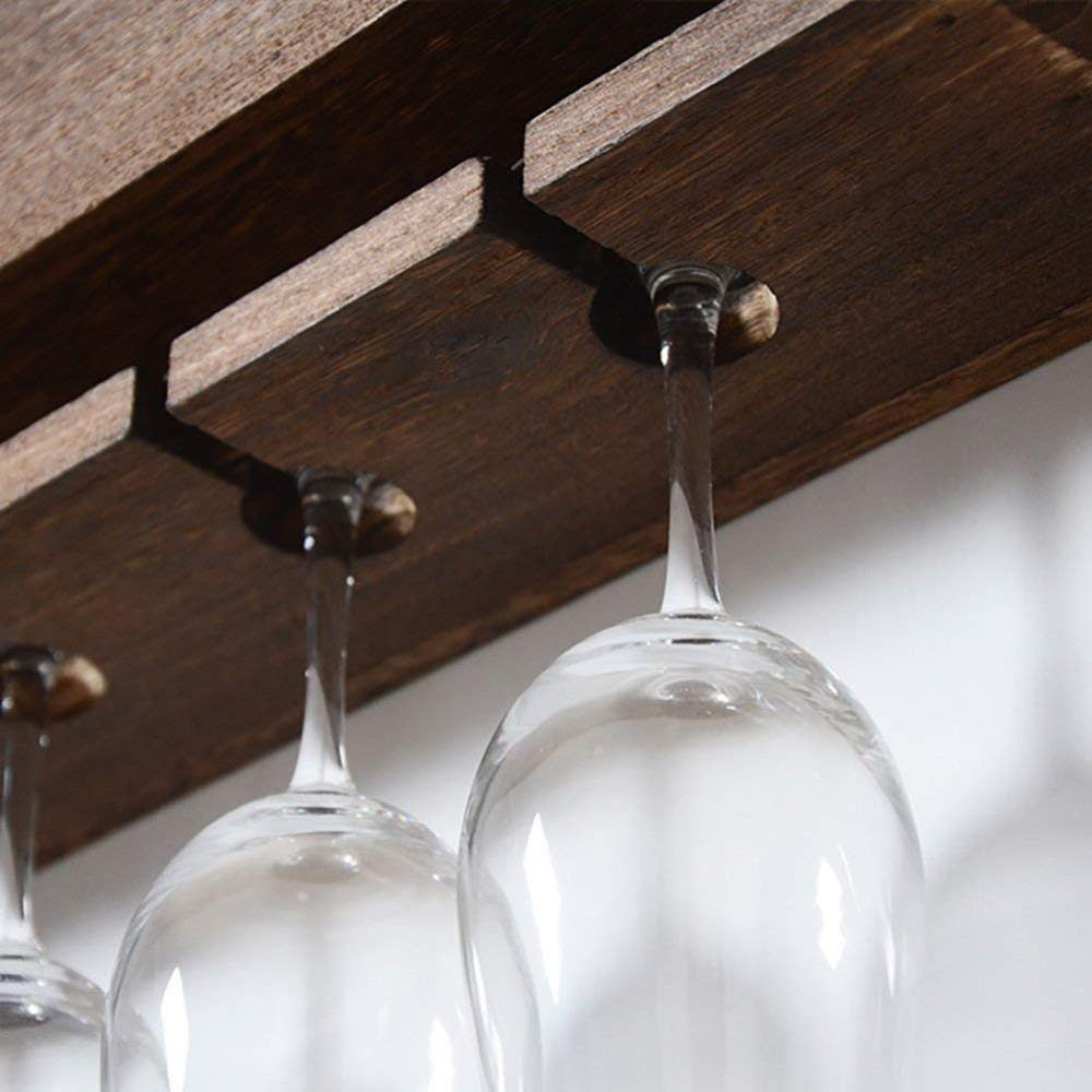 JOZZY Décoration Murale,Porte-Bouteilles en Bois Massif Porte-Verres à Pied Fixation Murale Moderne Salle à Manger Bûches Maison Porte-gobelets Suspendus Stockage