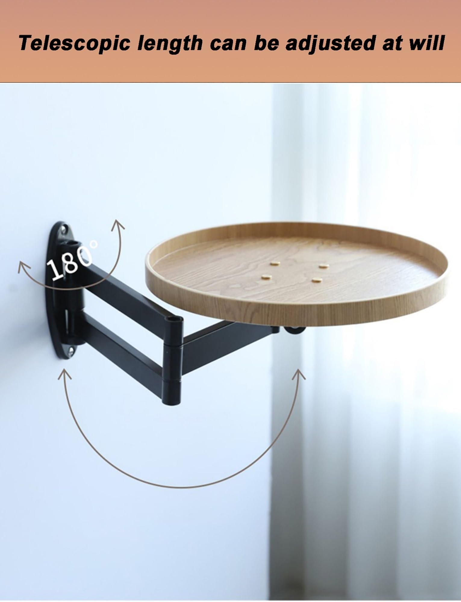 Bureau Mural Rabattable - Design Compact et Rabattable, Table de Chevet et Plateau Rond Extensible pour Salle à Manger, Table d'appoint Flottante Marron et étagère