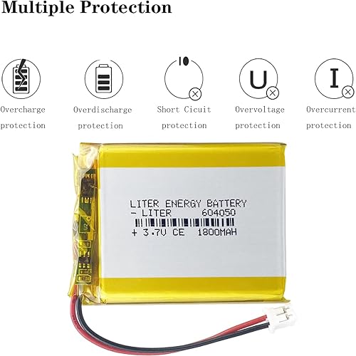 Miniatura 3 de Liter energybattery 3.7V Lipo Batería 1800mAh Batería recargable de polímero de iones de litio 604050 con conector JST