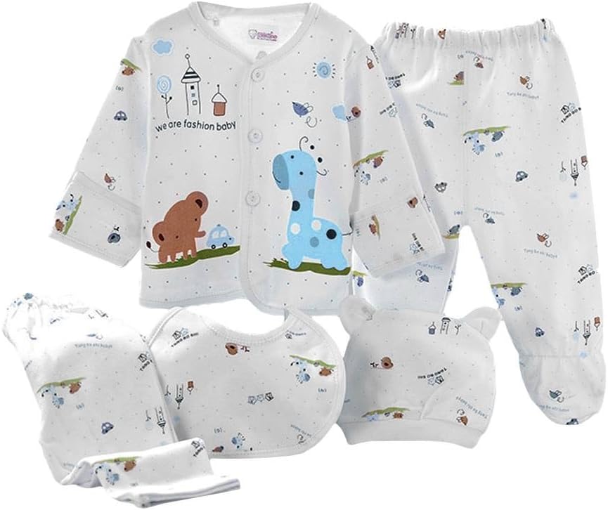 5PCS Newborn Baby Boys Girl's Cotton Grow Top Hat Pants PlaySuit Sets Outfit