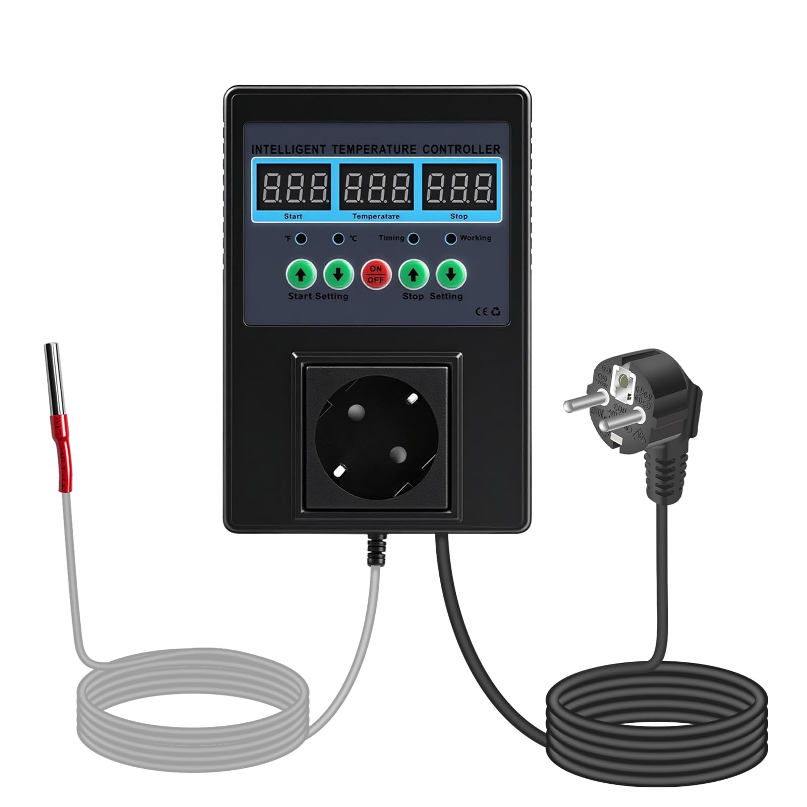 Enchufe termostato Digital 230V regulador de Temperatura 15A 1500W Enchufe termostato con sonda Modos de calefacción y refrigeración Temperature Controller pour Serre Aquarium Reptile