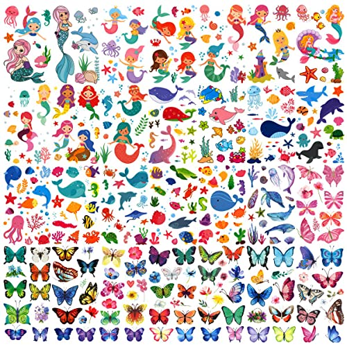 30 Sheets(360pcs) Butterflies、Mermaid、Sea Animals waterproof Temporary Tattoos For Kids,Mixed Styles Cartoon Tattoos,children's face tattoo Stickers - Image 2